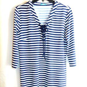 J McLaughlin Navy / White Stripe Knit Dress in Size L